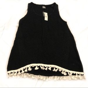 NWT NY&Co Black Knit Sweater Tank Tassels Spring